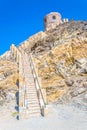 View of a watch tower behind the al riyam park in Muttrah district of Muscat, Oman