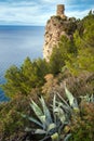 View of the watchtower Torre del Verger at Banyalbufar Mallorca Royalty Free Stock Photo