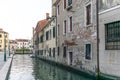 View of the water channels, bridges and old palaces in Venice at sunset