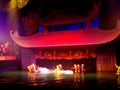 View of the water filled stage with the puppets in the Thang Long water puppet theater show in Hanoi, Vietnam Royalty Free Stock Photo