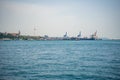 View from water of Haydarpasa Port in Istanbul, Turkey. Terminal is main trading port in Asian side of the city. Royalty Free Stock Photo