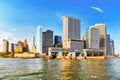 View Hudson bay to Lower Manhattan and Staten Island Ferry terminal. New York City is Financial capital of America. Royalty Free Stock Photo