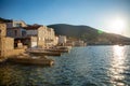 View from water of mediterranean town Vis without tourists. Yachtind destination, island Vis, Croatia Royalty Free Stock Photo