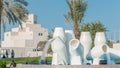 View of the water pots fountain landmark timelapse on the Corniche in Doha Royalty Free Stock Photo