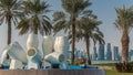 View of the water pots fountain landmark timelapse on the Corniche in Doha Royalty Free Stock Photo