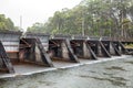 View of water release gates on a waterway