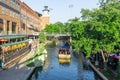 View of water taxi on the Bricktown Canal in United States.