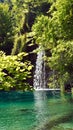 View of waterfall and beautiful nature landscape, Plitvice Lakes in Croatia, National Park, sunny day with blue sky Royalty Free Stock Photo