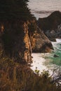 View of a waterfall off of the Pacific Coast Highway in Big Sur, California Royalty Free Stock Photo