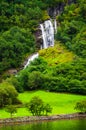 View on waterfall in Sognefjord, one of the most beautiful fjords in Norway Royalty Free Stock Photo