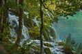 View of waterfalls in Plitvice Lakes National Park.