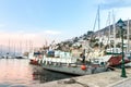 View of the waterfront and marina harbor in Hydra, Greece Royalty Free Stock Photo