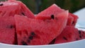 Watermelon slices on plate on garden table Royalty Free Stock Photo