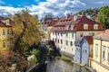 View on the waterwheel at the old mill on the Moldava millstream in Mala Strana Prague, Czech Republic