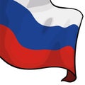 View of waving Russian flag coming form the left-top corner, Vector illustration