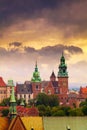 View of Wawel Castle from clock tower in the main Market Square, Cracow, Poland Royalty Free Stock Photo