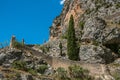 View of the way to the Notre-Dame de Beauvoir church going up the rock.