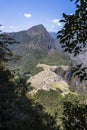 View from Waynapicchu to Machu Picchu, Peruvian Historical Sanctuary Royalty Free Stock Photo