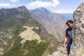 View from Waynapicchu to Machu Picchu, Peruvian Historical Sanctuary Royalty Free Stock Photo