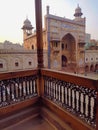 A view of wazir Khan mosque from balcony of an ancient haveli in walled city of Lahore.