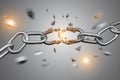 Weak link of a Broken chain exploding - 3d render Royalty Free Stock Photo