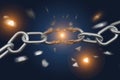 Weak link of a Broken chain exploding - 3d render Royalty Free Stock Photo