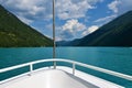 View of Weissensee lake from the bow the ferry ship Royalty Free Stock Photo