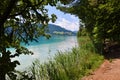 View of Weissensee lake framed by trees in Carinthia Royalty Free Stock Photo