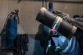 View of the welding procedure qualification and welder test for pipe HL-045 or 6G position. Royalty Free Stock Photo