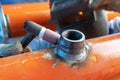 View of the weldolet fitting weld of the pipe with gas tungsten arc welding method. Weldolet is the kind of pipe fitting.