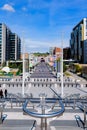 View from Wembley Stadium looking down Olympic Way with many people. Royalty Free Stock Photo