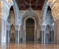 view of the west portal and central hall of the Hassan II Mosque in downtown Casablanca