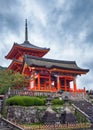 West gate and three-storied pagoda on the hill at Kiyomizu-dera temple. Kyoto, Japan Royalty Free Stock Photo