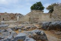 View on the west wing of the Hellenistic stoa and Greek Orthodox Church on the Acropolis of Lindos. Royalty Free Stock Photo