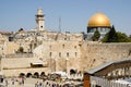 View of the Western Wall and the gold topped Dome of the Rock Royalty Free Stock Photo
