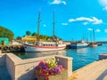 View of wharf with touristic sailboats in Oslo harbour. Norway Royalty Free Stock Photo