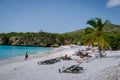 View of the white beach Grote Knip, Curacao, Netherlands with a blue ocean Curacao Caribbean Island