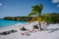 View of the white beach Grote Knip, Curacao, Netherlands with a blue ocean Curacao Caribbean Island