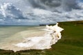 View of the white cliffs of the Seven Sisters in East Sussex on the English Channel