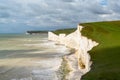 View of the white cliffs of the Seven Sisters in East Sussex on the English Channel