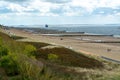 View on white sandy beach, dunes and water of North sea between Vlissingen en Domburg, Zeeland, Netherlands