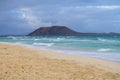 View on white sandy dunes near Corallejo beach at winter, Fuerteventura, Canary islands, Spain Royalty Free Stock Photo