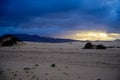 View on white sandy dunes near Corallejo beach at winter, Fuerteventura, Canary islands, Spain Royalty Free Stock Photo