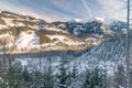 View of the white snow-capped peaks at Tatra mountains at winter time. Winter landscape view on Slovakia mountains from Poland Royalty Free Stock Photo