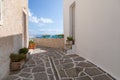 View of the white villas in Piso Livadi, Paros Island, Greece