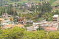 View of the whole town of Shupluy, the central square, houses and many green areas, located in Shupluy, Yungay, Ancash, Peru