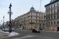 Russia, St. Petersburg, January 2022. Evening view of the old Nevsky Prospekt. Royalty Free Stock Photo