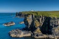 View of the wild Caithness coast and the Noss Head Lighthouse Royalty Free Stock Photo