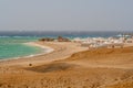 View of Wild Waves Crashing Over Coral Reef and Bedouin Tents in Wind on Beach in Marsa Alam Royalty Free Stock Photo