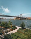 View of the Williamsburg Bridge, from Domino Park, in Brooklyn, New York City Royalty Free Stock Photo